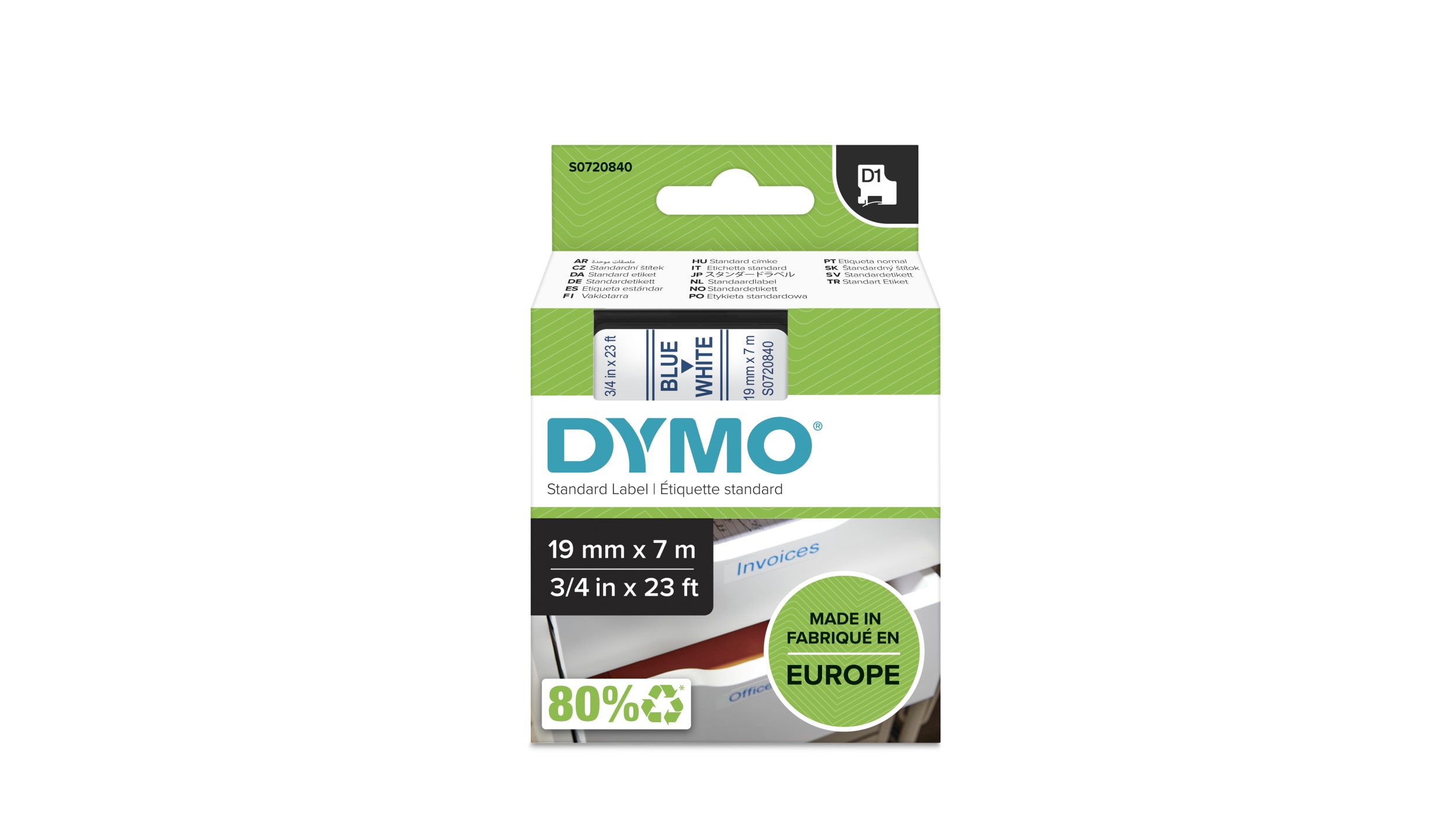 Nastro per etichettatrici Dymo 19 mm x 7 m Blu su Bianco