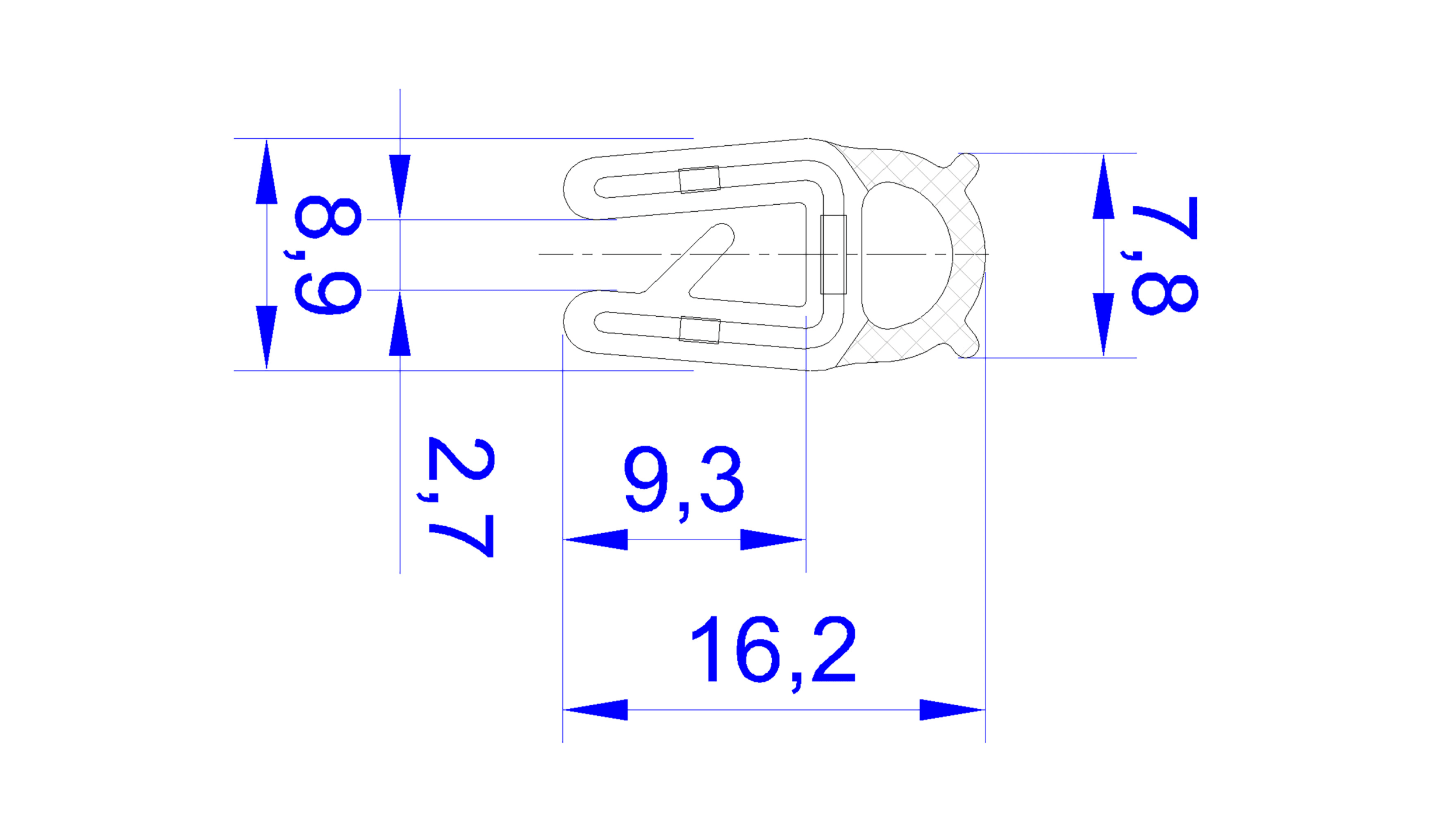 RS PRO Kantenschutz, Typ , EPDM, Schwarz, B. 8.5mm, H. 15,6 mm