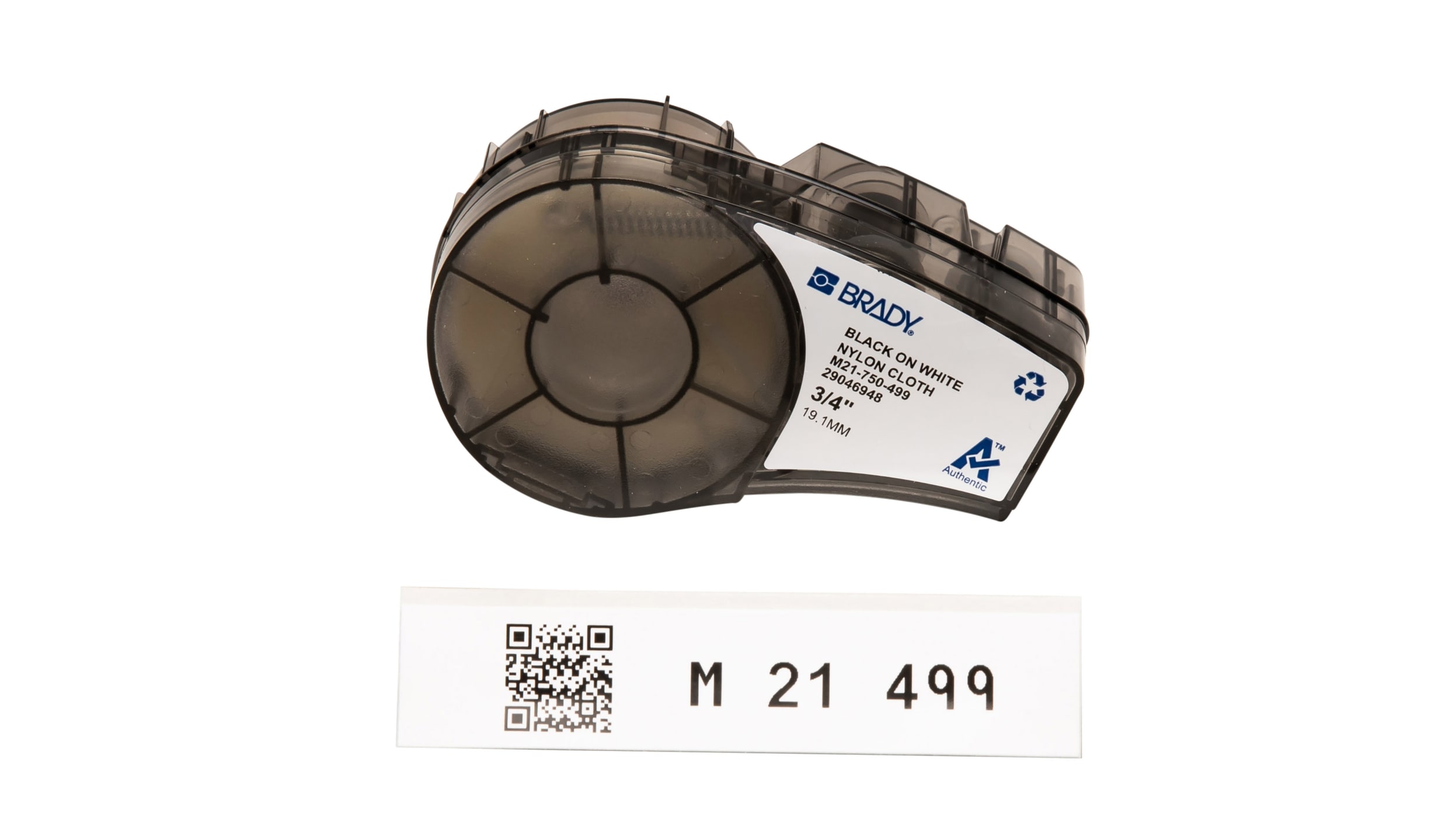 M21-750-499 | Brady B-499 Nylon Cloth Black on White Label Printer 