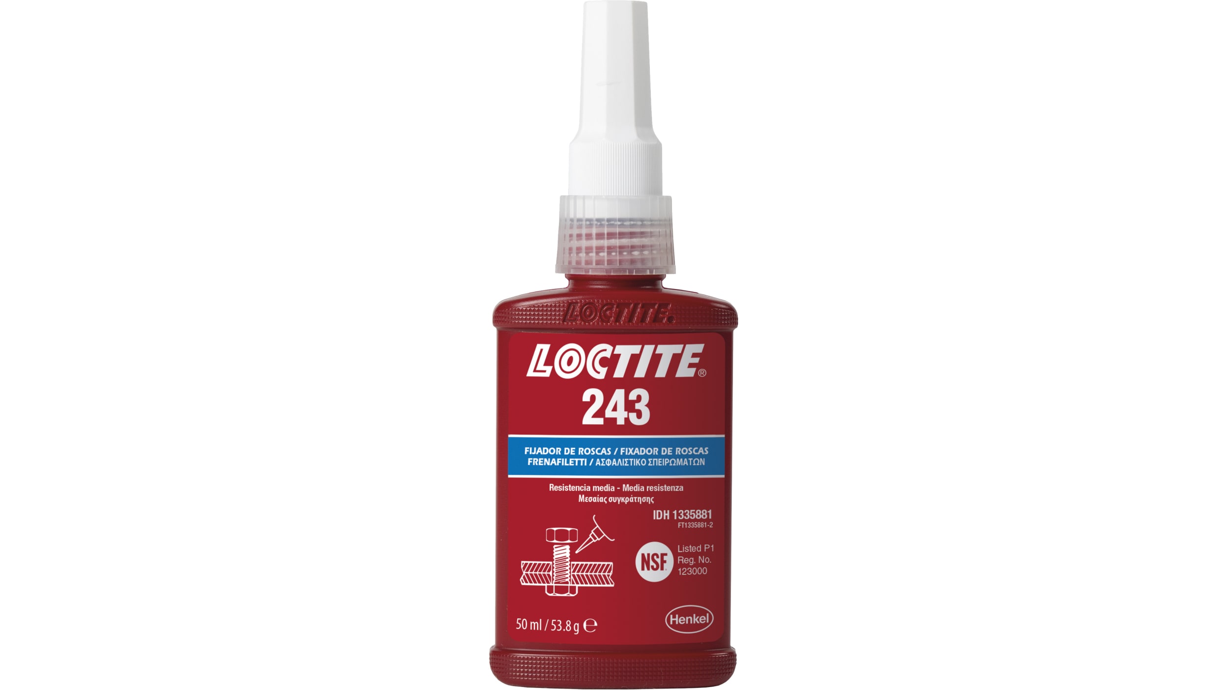 Frenafiletti Loctite 243, presa 2 h, col. Blu, Bottiglia da 50 ml