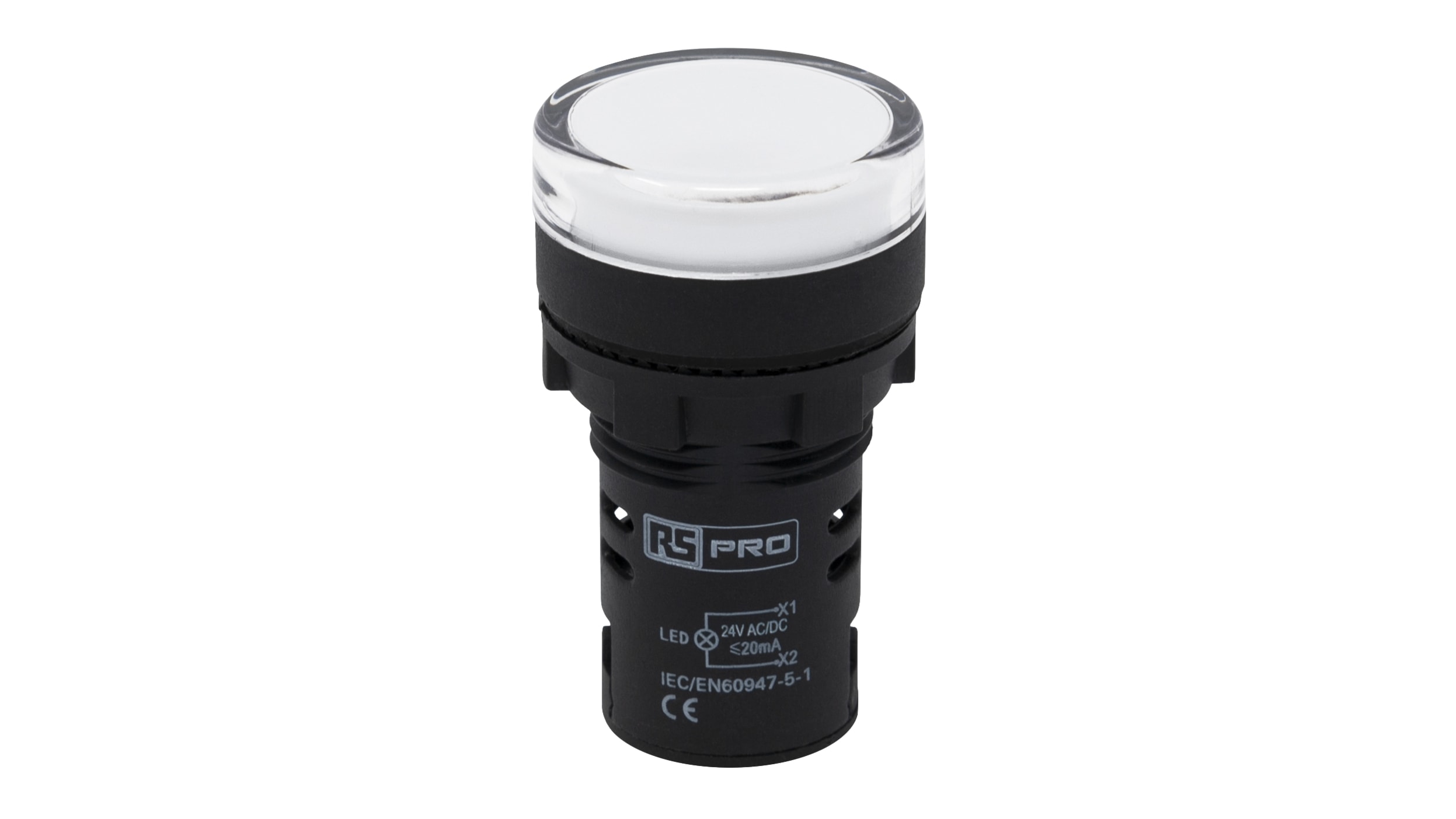 RS PRO Panel Mount White LED Pilot Light 22mm Cutout IP65