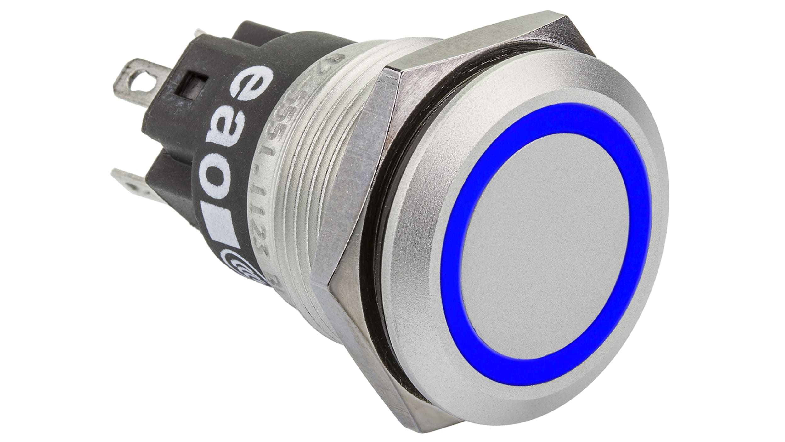 82-4551.1123, Bouton-poussoir, Momentané lumineux, LED Bleu, SPDT, 3A,  Montage panneau 12V c.a. / V c.c.