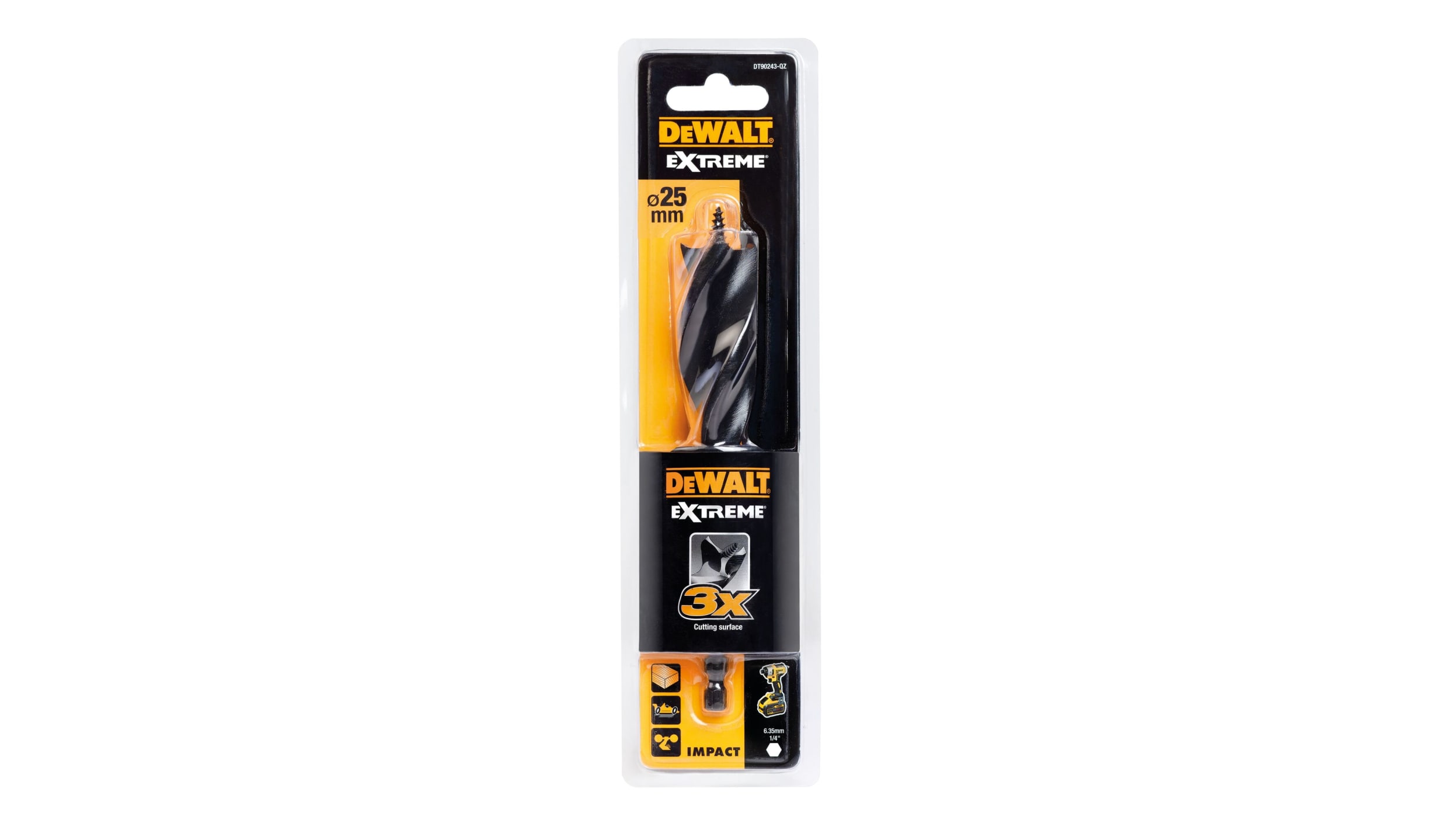 DT90243 QZ DeWALT DT902 Series Wood Drill Bit for Wood 25mm Diameter 152 mm Overall RS