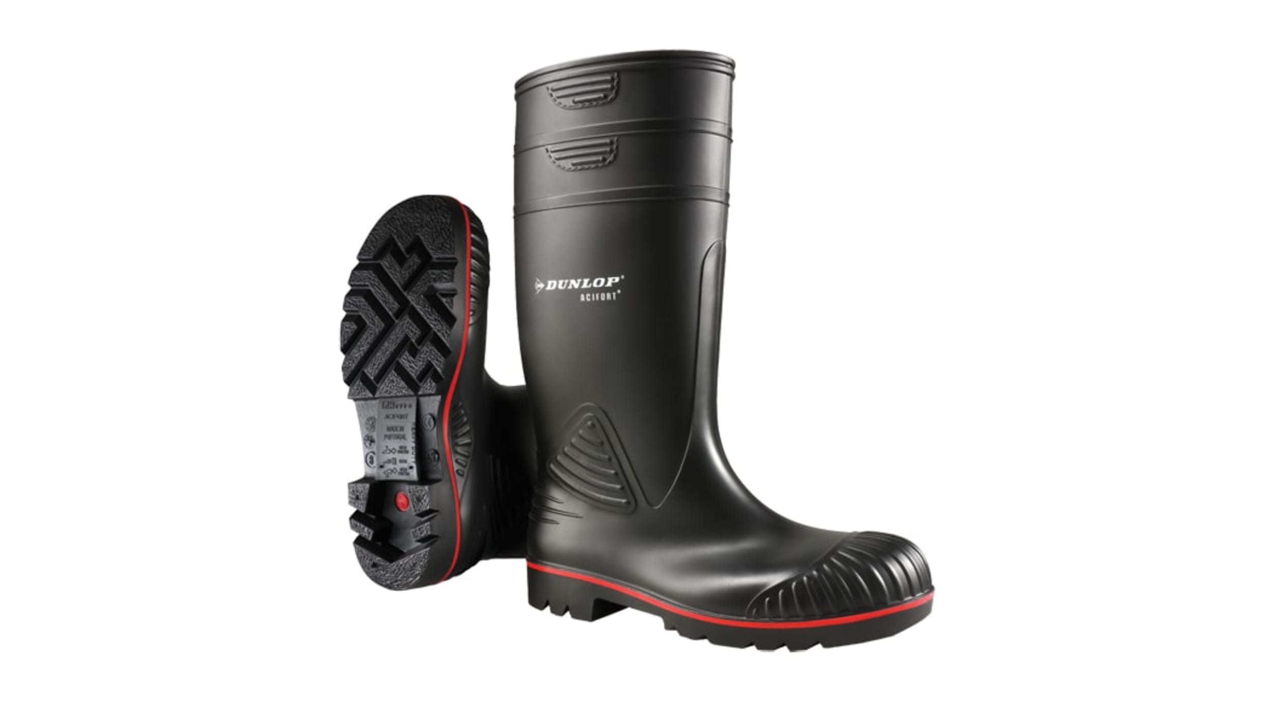 Scarponcini antinfortunistici S5 Dunlop da Uomo tg. 48, col. Nero, Rosso ,  resistenti all'acqua, con puntale di