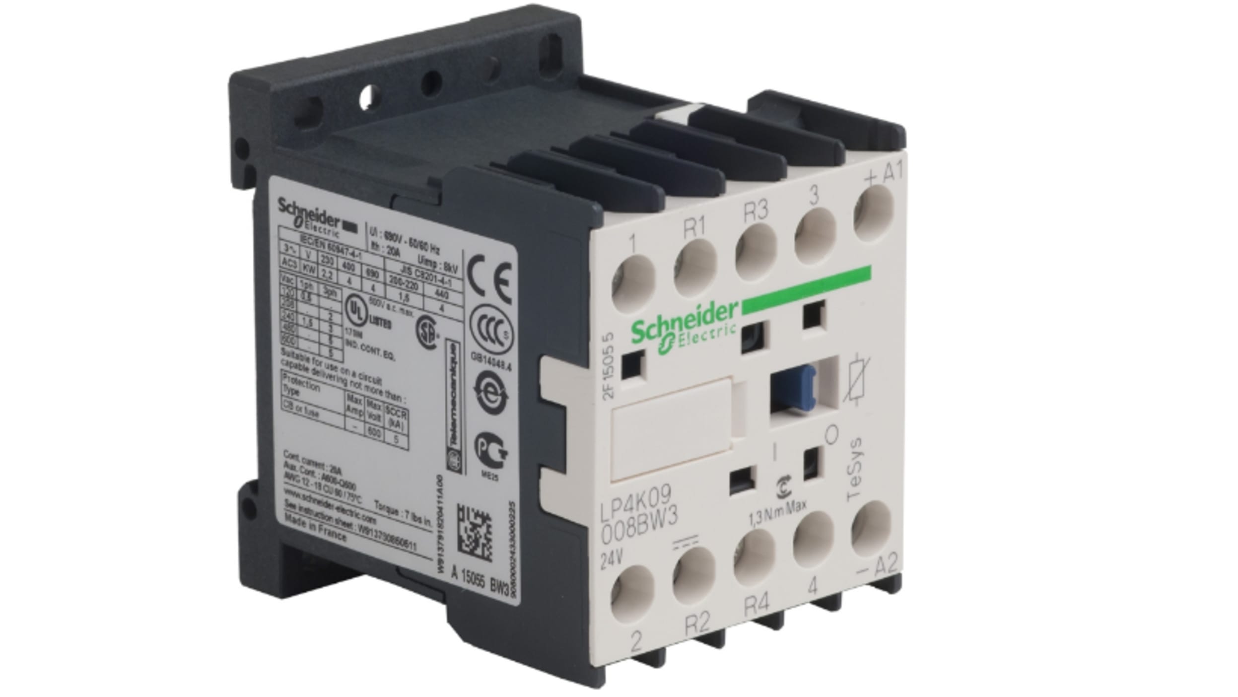 LP4K09008BW3, Contattore Schneider Electric, 4 poli, 2 NO + 2 NC, 20 A,  bobina 24 V