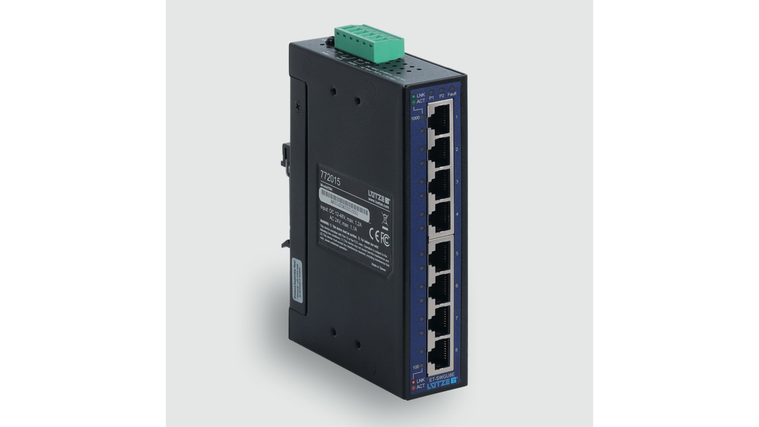 Switch Ethernet non manageable F Lutze Ltd 8 Ports RJ45, 1000Mbit/s,  montage Rail DIN 12 → 48V cc