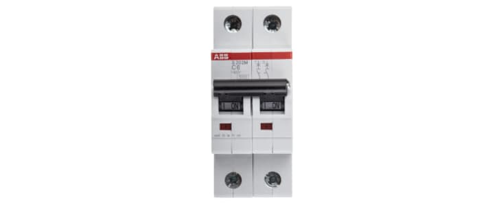 ABB System Pro M Compact S200M MCB, 2P Poles, 6A Curve C, 440V AC, 125V DC, 10 kA Breaking Capacity, MCB