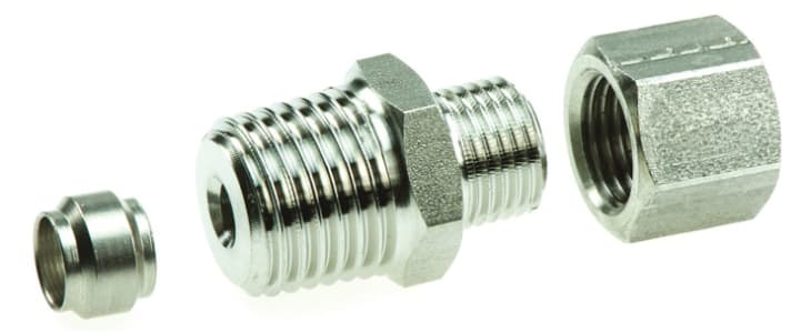 Legris Stainless Steel Pipe Fitting, Straight Hexagon Coupler, Male BSP 1/4in