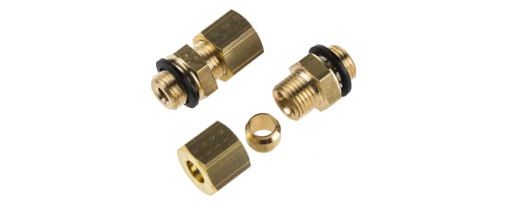 Legris Brass Pipe Fitting, Straight Compression Coupler, Male G 1/8in to Female 6mm