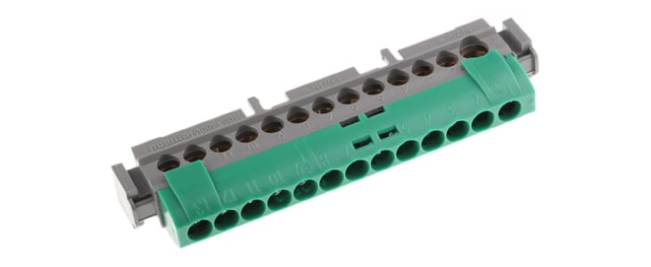 Legrand Distribution Block, 13 Way, 1.5 → 16 mm², 6 → 25 mm², 100A, 400 V ac, Green