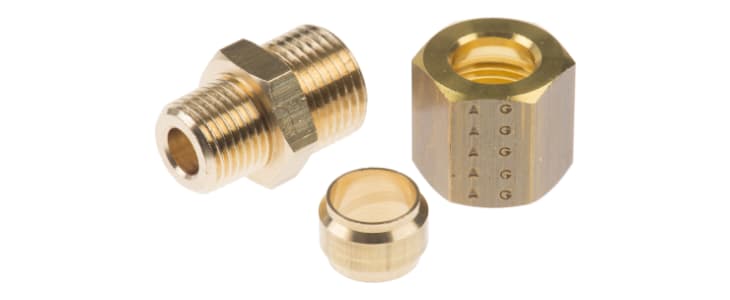 Legris Brass Pipe Fitting, Straight Compression Coupler, Male R 1/8in to Female 8mm