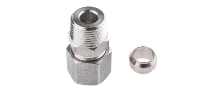 Legris Stainless Steel Pipe Fitting, Straight Hexagon Coupler, Male BSP 3/8in