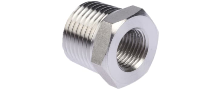 Legris Stainless Steel Pipe Fitting, Straight Hexagon Reducer, Male R 1/2in x Female G 1/4in