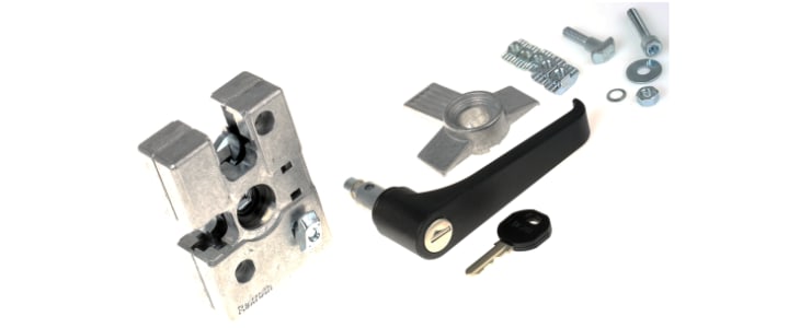 Bosch Rexroth Die Cast Zinc, Galvanised Steel Door Lock, 8mm Slot, 30 mm, 45 mm Strut Profile