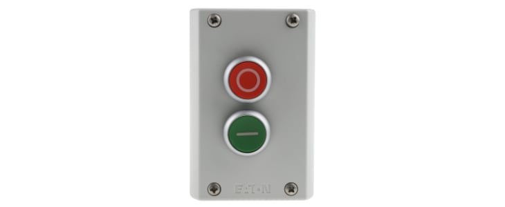 Eaton Momentary Enclosed Push Button - 2NO/2NC, Plastic, 2 Cutouts, Red/Green, O/I, IP67