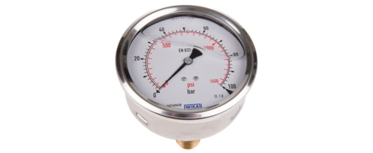 WIKA 7656072 Analogue Positive Pressure Gauge Back Entry 100bar, Connection Size G 1/2