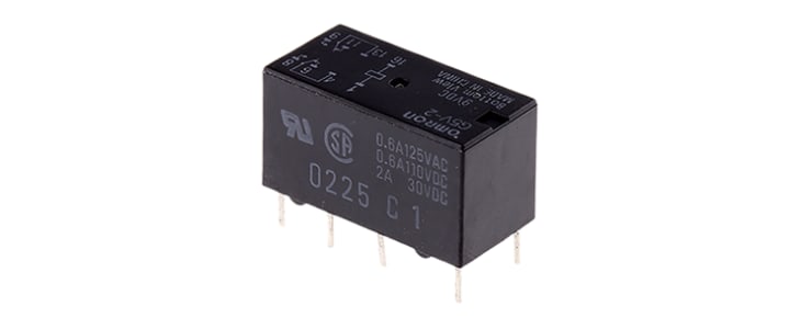 Omron PCB Mount Signal Relay, 9V dc Coil, 2A Switching Current, DPDT