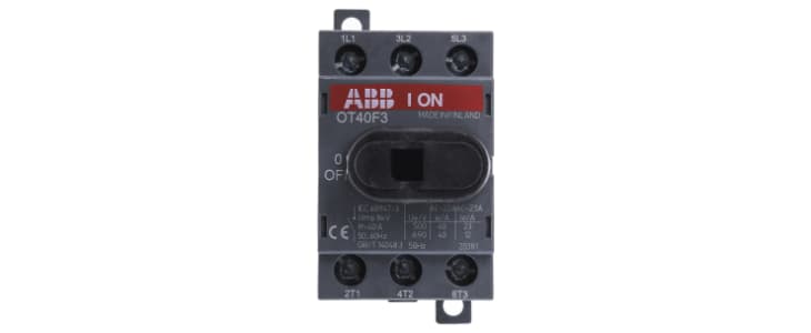 ABB 3P Pole DIN Rail Non Fused Isolator Switch - 40A Maximum Current, 11kW Power Rating, IP20