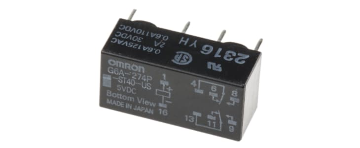 Omron PCB Mount Signal Relay, 5V dc Coil, 2A Switching Current, DPDT