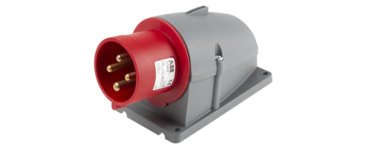 ABB, Easy & Safe IP44 Red Panel Mount 3P + E Right Angle Industrial Power Plug, Rated At 32A, 415 V