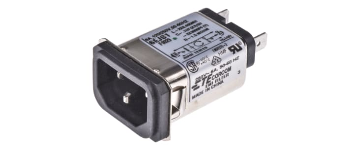 TE Connectivity 6A, 250 V ac Male Snap-In IEC Filter 1-6609006-2, Spade None Fuse