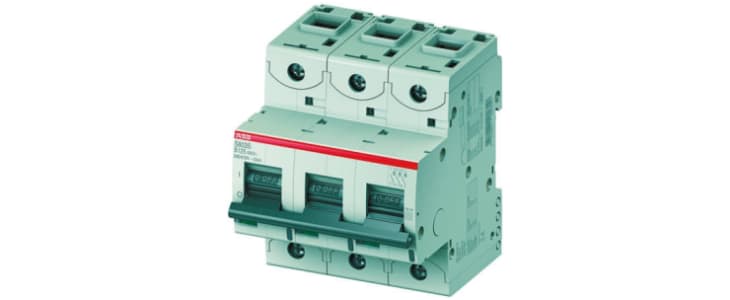 ABB High Performance S800S MCB, 3P Poles, 63A Curve C, 400V AC, 250V DC, 50 kA Breaking Capacity, MCB