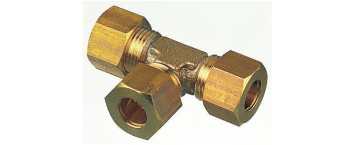 Legris Brass Pipe Fitting, Tee Compression Equal Tee, Female to Female 10mm