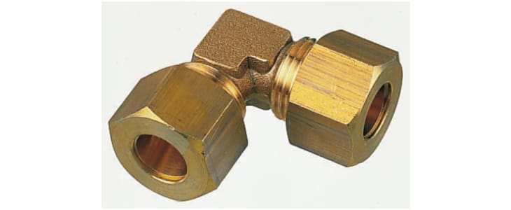 Legris Brass Pipe Fitting, 90° Compression Equal Elbow, Female to Female 12mm