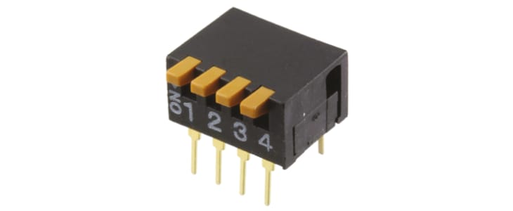 Omron 4 Way Through Hole DIP Switch 4PST, Piano Actuator