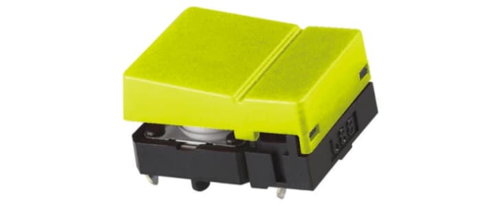 Yellow Button Tactile Switch, SPST 50 mA @ 24 V dc 6.8mm Through Hole