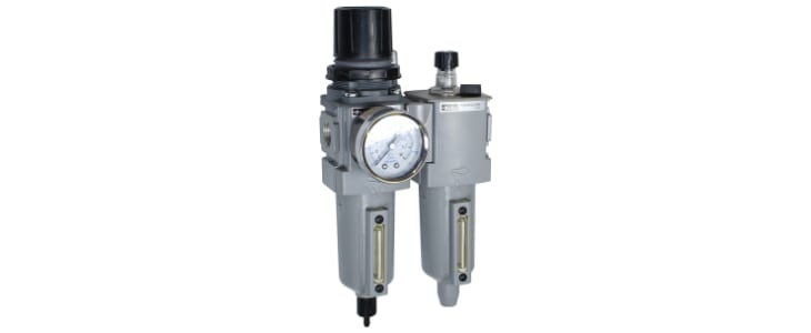 Parker G 1/2 FRL, Automatic Drain, 5μ Filtration Size - With Pressure Gauge