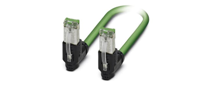 Phoenix Contact Cat5 Right Angle Male RJ45 to Right Angle Male RJ45 Ethernet Cable, Green PVC Sheath, 5m