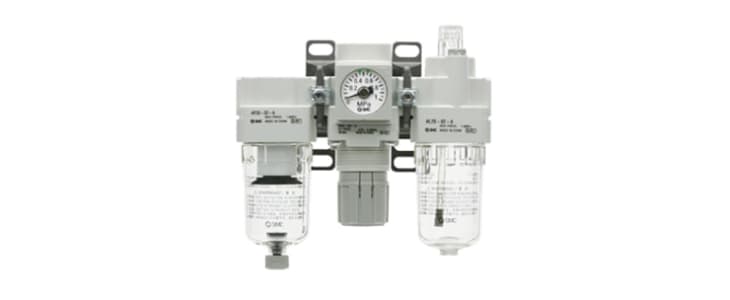 SMC G 1/4 FRL, Automatic Drain, 5μm Filtration Size - Without Pressure Gauge