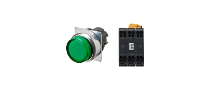 Omron A22N Series Illuminated Push Button Complete Unit, Panel Mount, 22mm Cutout, DPST, IP66