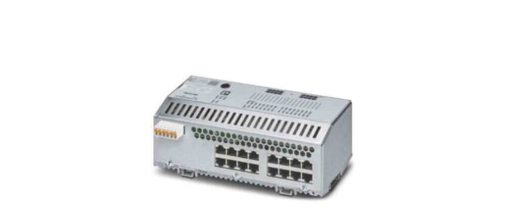 DIN Rail Mount Ethernet Switch, 16 RJ45 Ports, 100Mbit/s Transmission, 24V dc