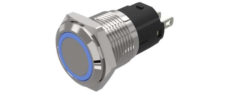 EAO 82 Series Blue Indicator, 12V ac/dc, 16mm Mounting Hole Size, Solder Tab Termination, IP65, IP67