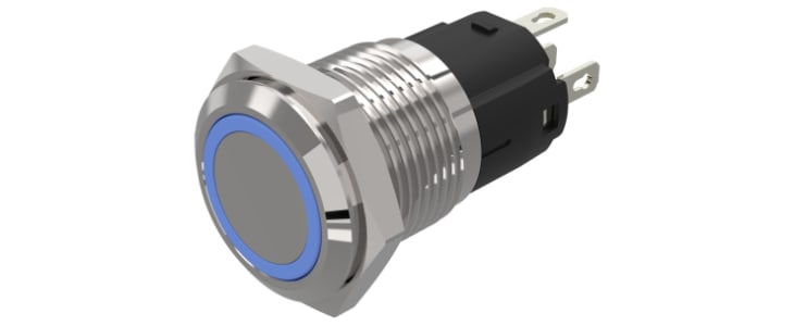 EAO 82 Series Illuminated Illuminated Push Button Switch, Maintained, Panel Mount, 16mm Cutout, SPDT, Blue LED, 240V,