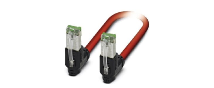 Phoenix Contact Cat5 Right Angle Male RJ45 to Right Angle RJ45 Ethernet Cable, Shielded, Red, 300mm