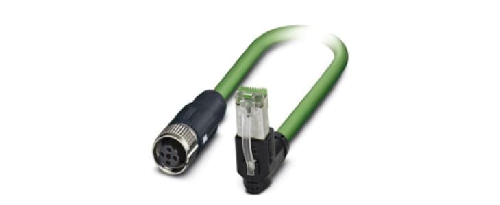 Phoenix Contact Cat5 Straight Female M12 to Right Angle Male RJ45 Ethernet Cable, Shielded, Green, 2m