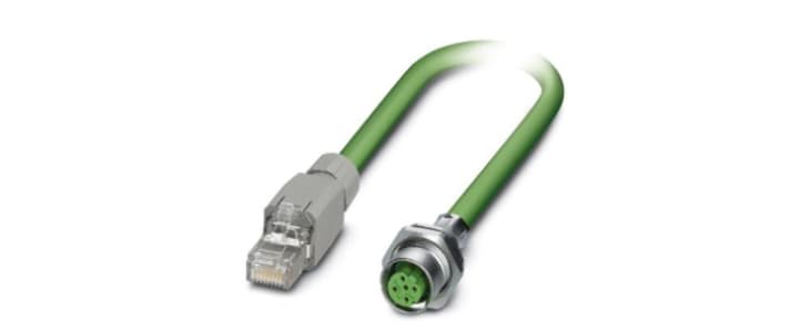 Phoenix Contact Cat5 Straight Female M12 to Straight RJ45 Ethernet Cable, Shielded, Green, 2m