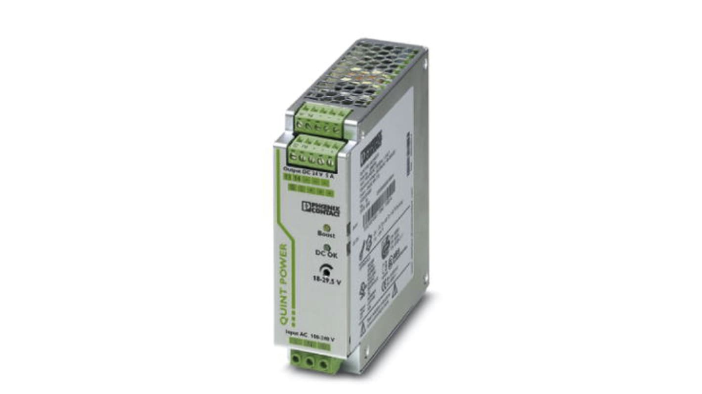 Phoenix Contact QUINT POWER Switched Mode DIN Rail Power Supply, 85 → 264V ac ac Input, 24V dc dc Output, 5A