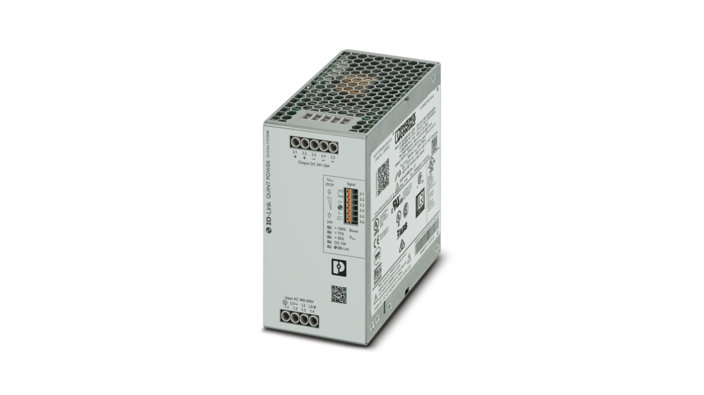 Phoenix Contact QUINT4-PS/3AC/24DC/20/IOL 3-Phasen DIN-Schienen Netzteil 541VA, 400V ac, 24V dc / 20A