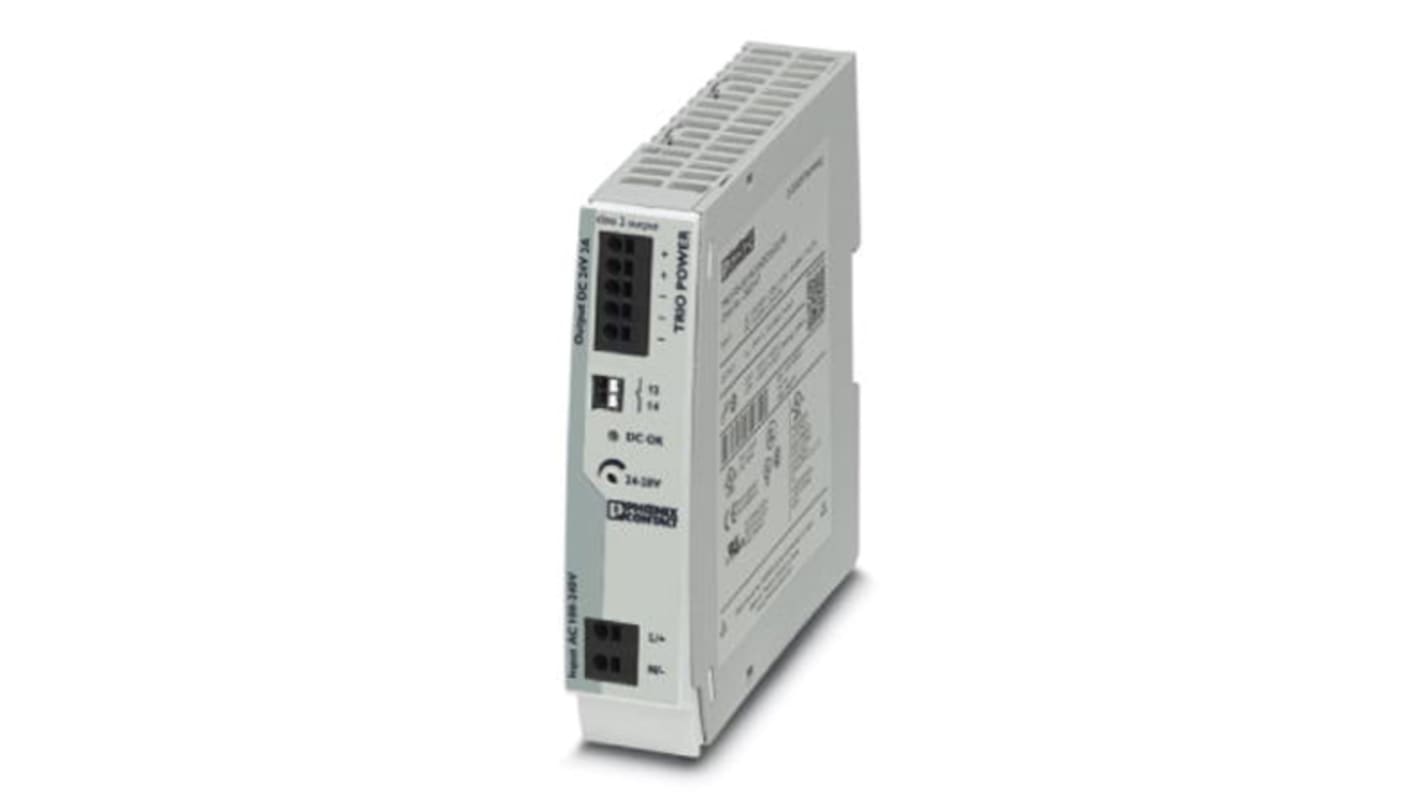 Phoenix Contact TRIO-PS-2G/1AC/24DC/3/C2LPS Switched Mode DIN Rail Power Supply, 85 → 264V ac ac Input, 24V dc