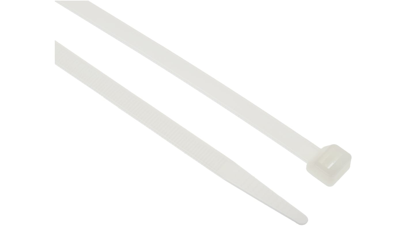 RS PRO Cable Tie, 380mm x 7.6 mm, Natural Nylon, Pk-100