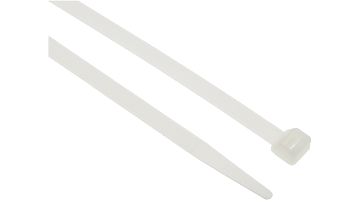 RS PRO Cable Tie, 380mm x 7.6 mm, Natural Nylon, Pk100 RS