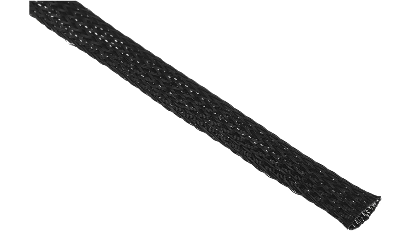 RS PRO Expandable Braided PET Black Cable Sleeve, 10mm Diameter, 10m Length