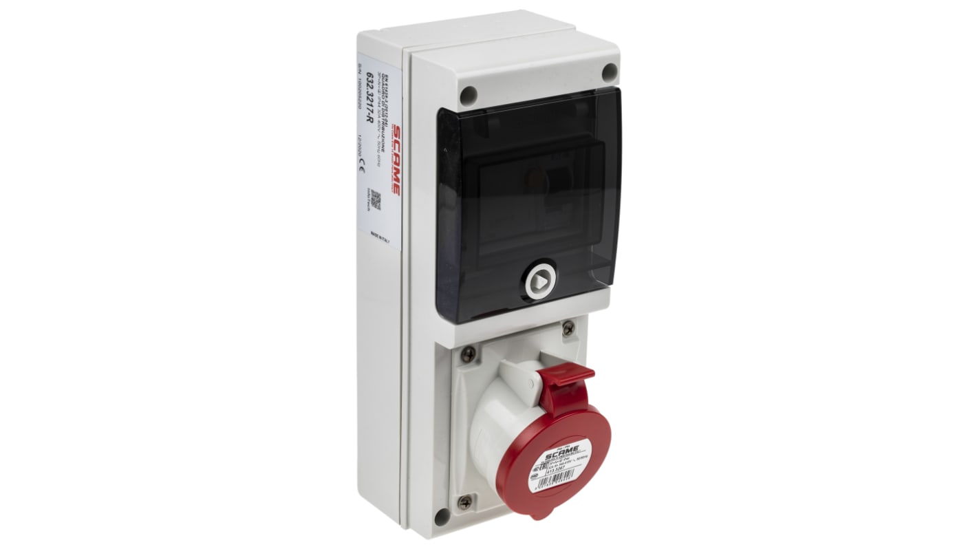 Scame, DOMINO IP44 Red Wall Mount 3P + N + E RCD Industrial Power Connector Socket, Rated At 32A, 415 V