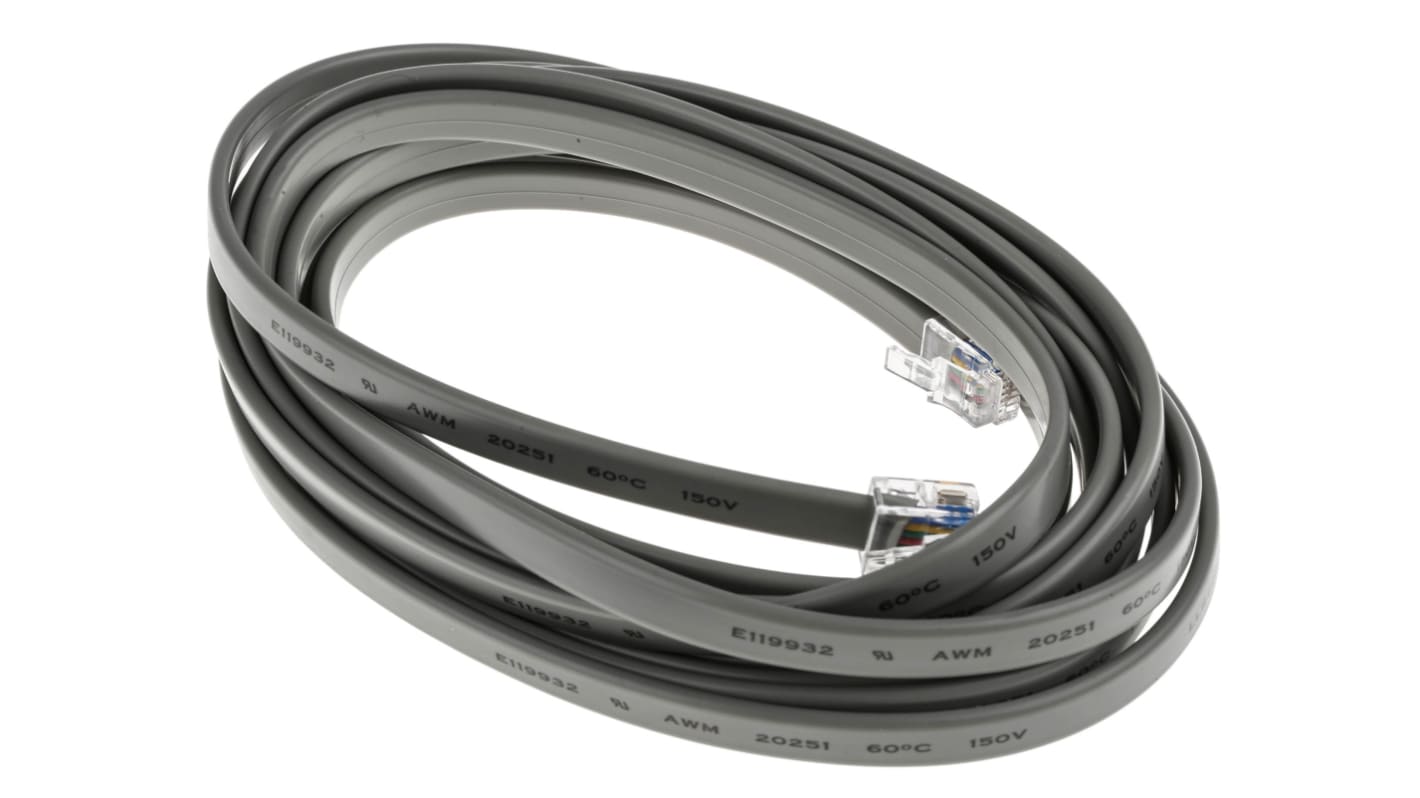 RS PRO Male RJ12 to Male RJ12 Telephone Extension Cable, Grey Sheath, 3m