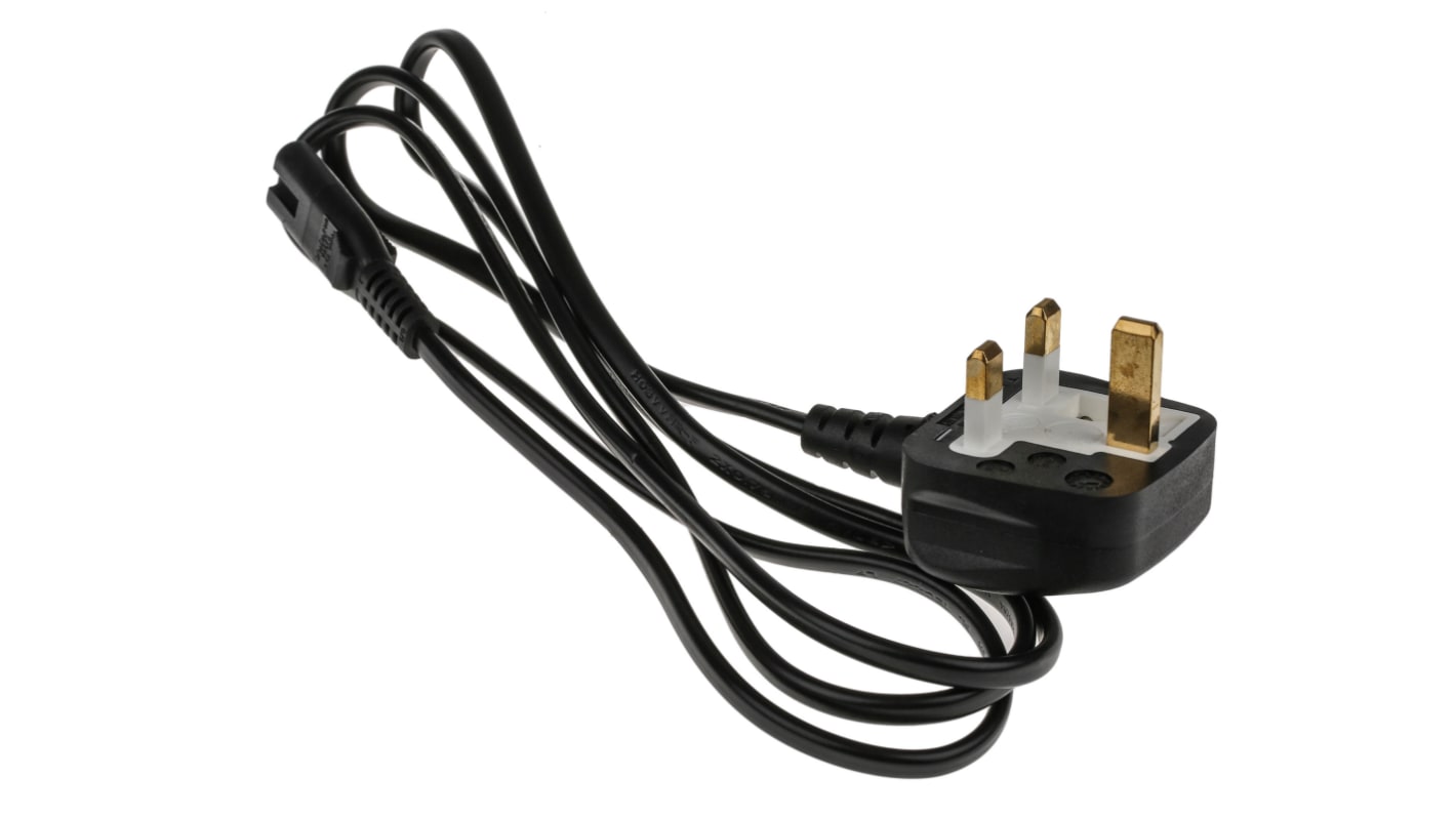 RS PRO Konfektioniertes Stromkabel, A IEC C7 / Buchse, B UK-Stecker Typ G / Stecker, 2,5 A, 1.5m Schwarz,  250 V