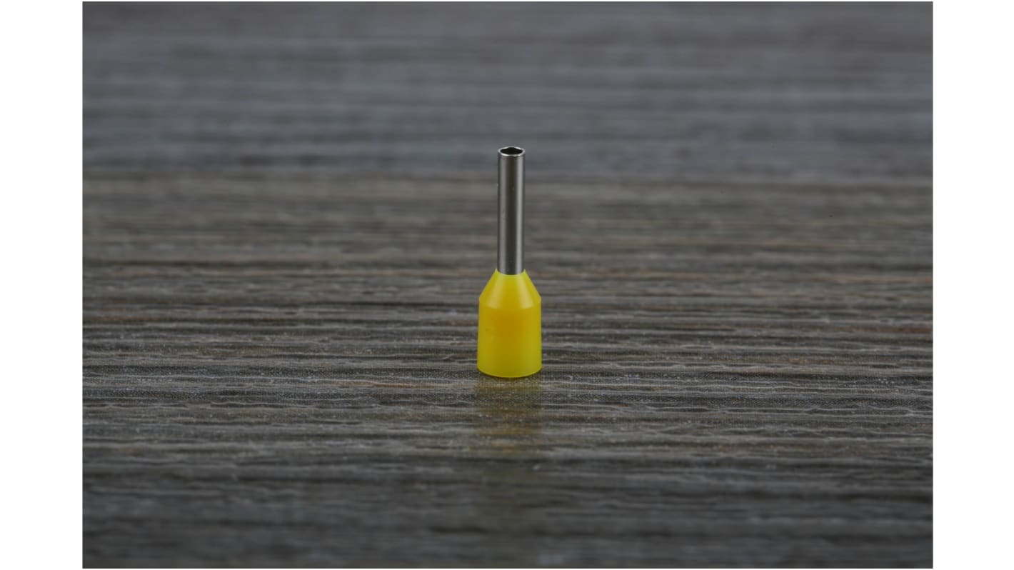 RS PRO Insulated Crimp Bootlace Ferrule, 8mm Pin Length, 1.7mm Pin Diameter, 1mm² Wire Size, Yellow